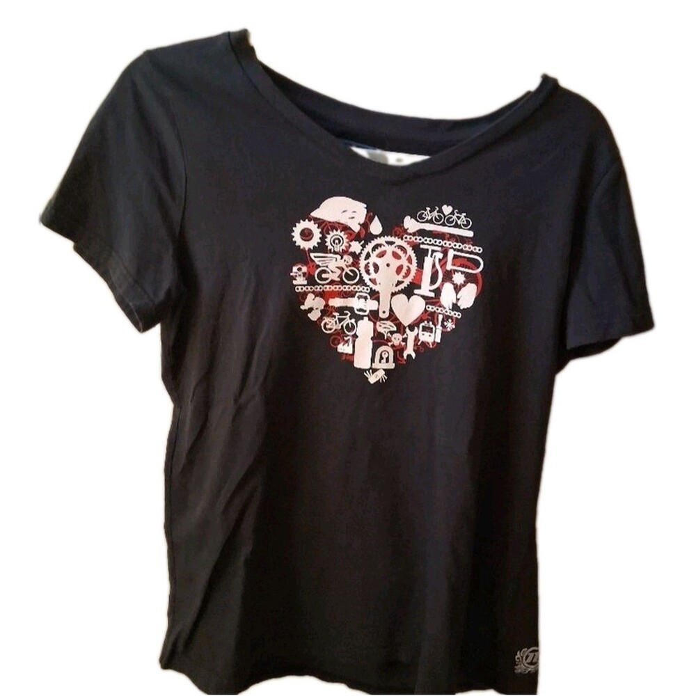 Cycling Related Elements Black Cotton Women's Tee Heart Novara Size XL